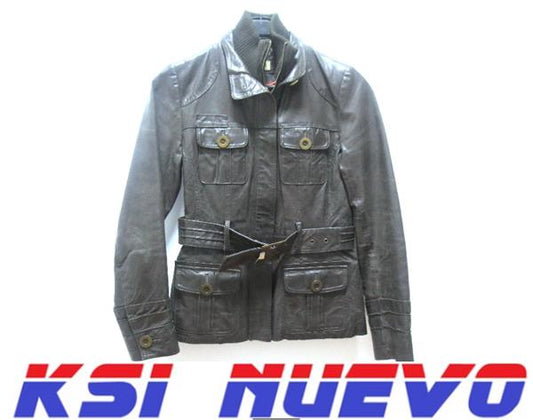 CHAQUETA DE PIEL MARRON DE MUJER T/M